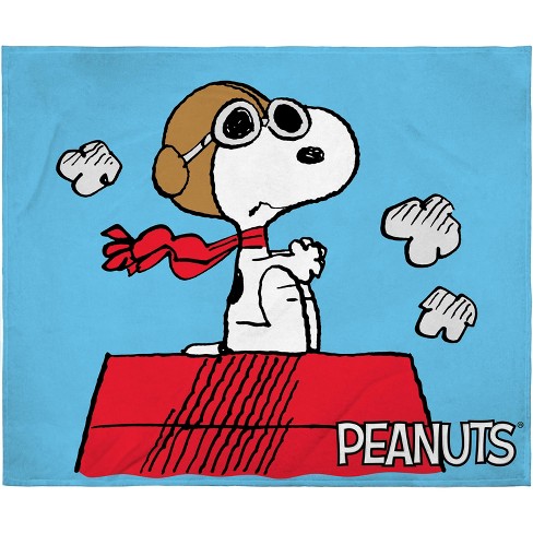 Snoopy The Flying Ace The Red Baron Touch Fleece Plush Throw Blanket Blue : Target