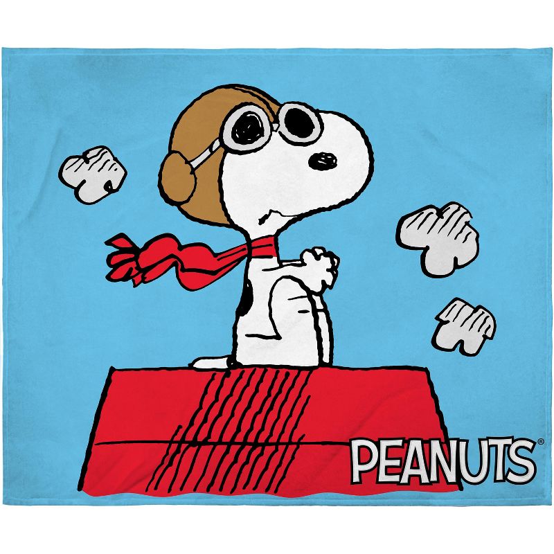 Peanuts Snoopy The Flying Ace And The Red Baron Silk Touch Fleece Plush Throw Blanket Blue, 1 of 4