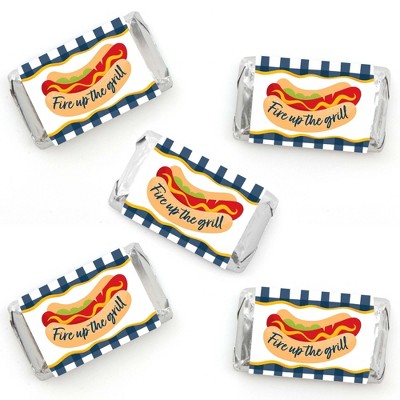 Big Dot of Happiness Fire Up the Grill - Mini Candy Bar Wrapper Stickers - Summer BBQ Picnic Party Small Favors - 40 Count