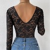 Women Shapewear Lace V-Neck Sheer Long Sleeve Bodysuit with Snap Closure - 4 of 4
