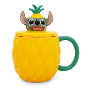 Silver Buffalo Disney Lilo & Stitch Pineapple 3D Sculpted Ceramic Mug With Lid | Holds 20 Ounce