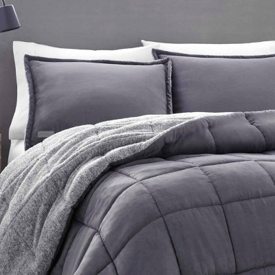 King Gray Reversible Microfiber Down Alternative Comforter Set
