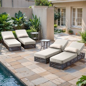 Patio Chaise Lounge Chair Set of 4, Wicker Chaise Lounge Outdoor Rattan Reclining Chair with Adjustable 5-Position,5-inch Cushion & Lumber Pillow - 1 of 4