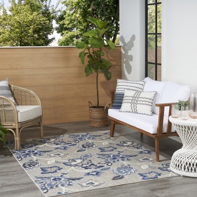 Aloha Blue/Grey Floral Easy-Care 3'6" x 5'6" Outdoor Rug