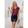 Womens V Neck Glitter Sequins Shirts Tops Cap Sleeve Modest Club Tops Sequins Party Shirts Party Tee Blouse Tops for Party - 3 of 4