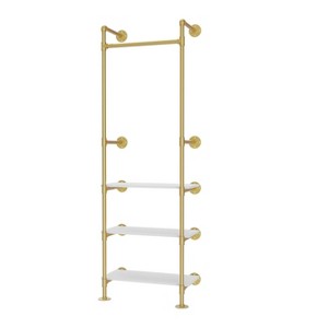 Artloge Heavy Duty Industrial Pipe Clothing Rack Garment Stand Hanging Rod Shelf Wardrobe Closet Organizer with 3 Tier White shelves - 1 of 4