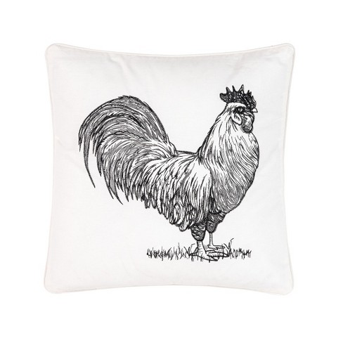 Farmhouse Country Rooster Sunflowers Pillow Cover 17.5 Inches Zippered Red Blue 
