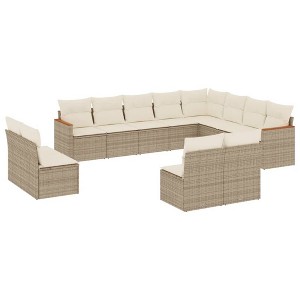 vidaXL Garden Sofa Set Beige PE Rattan, Powder-Coated Steel Large - 1 of 4