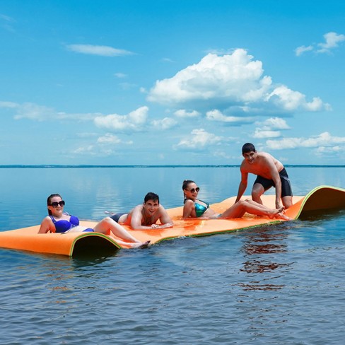 Costway 3-Layer Floating Water Pad 12' x 6' Floating Oasis Foam Mat Orange