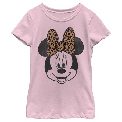 Girl's Mickey & Friends Mickey & Minnie Mouse Cheetah Print Bow T-shirt ...