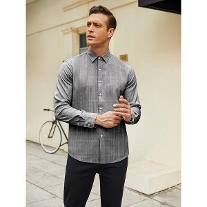 COOFANDY Men's Long Sleeve Dress Shirts Plaid Casual Button Down Shirts Regular Fit Business Shirts Black - 1 of 4