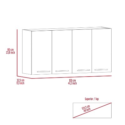 White Engineered Wood Four-Door Wall Cabinet with Shelves