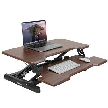 Mount-It! Height Adjustable Standing Desk Converter, Compact 30 Wide Tabletop Standing Desk Riser with Gas Spring, Dark Walnut