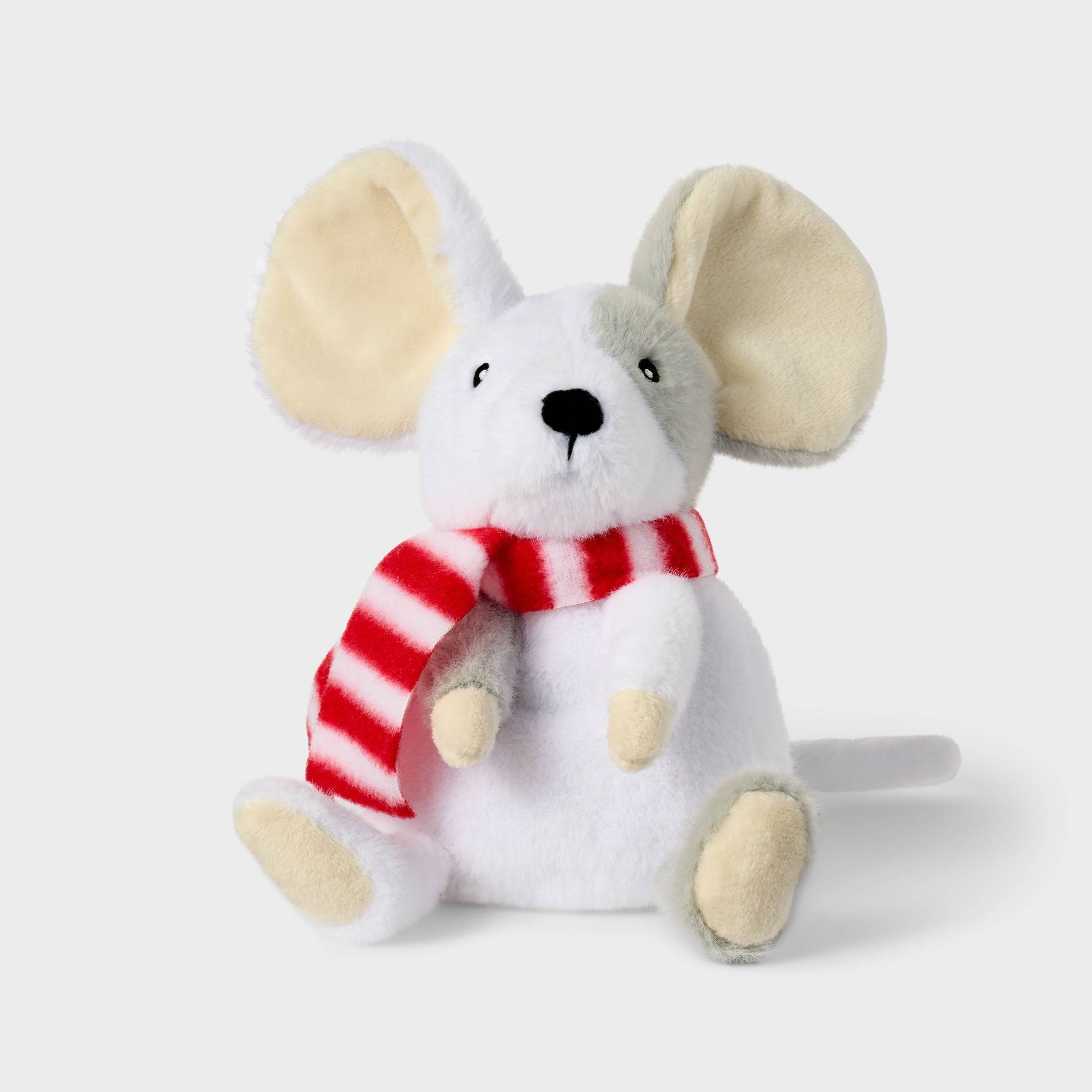 7'' Mouse White and Gray with Striped Scarf Stuffed Animal - Gigglescape™