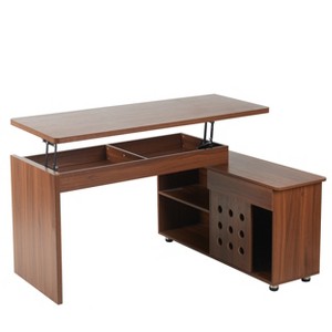 Gulches 55.1'' Walnut L-Shaped Executive Desk - Height Adjustable (28"-38.5"), Storage Drawers/Cabinet, Mid-Century Modern Home Office Desk - 1 of 4