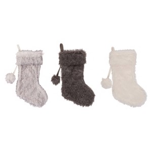 Transpac Faux Fur Stocking Set of 3 Christmas Home Decorations - 1 of 1