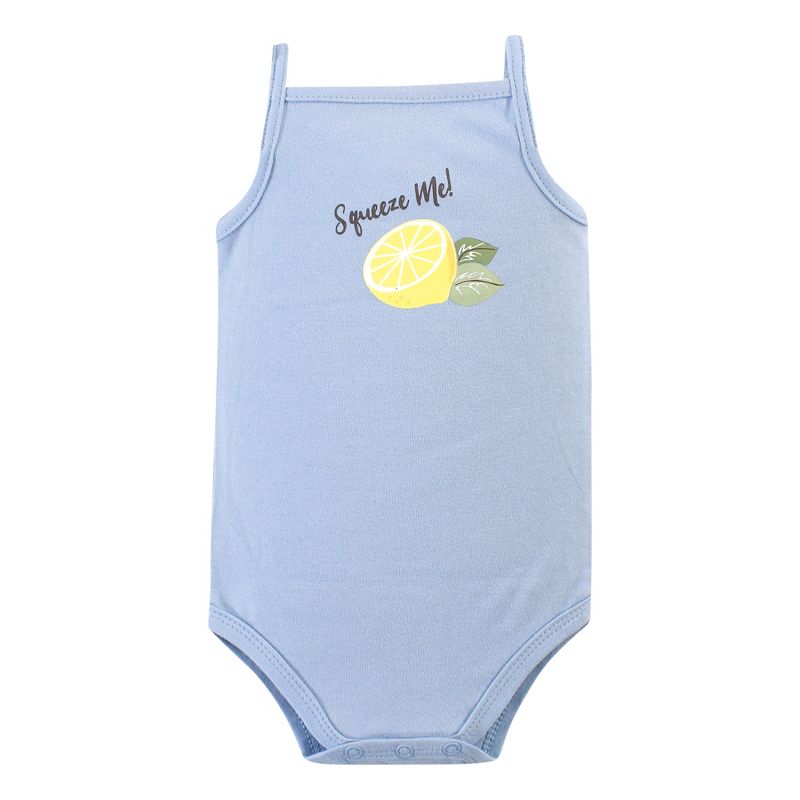 Hudson Baby Infant Girl Cotton Sleeveless Bodysuits 5pk, Lemon, 5 of 8