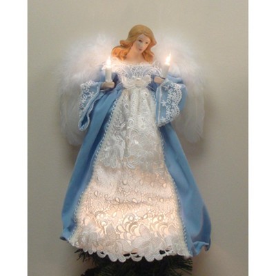 Kurt S. Adler 13.5" Blue Cameo Elegant Lighted Porcelain Angel Christmas Tree Topper