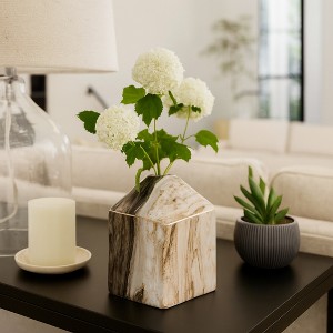 Contemporary Vase with Marble Finish for Living Room Decor - Decorative Flower Vase for House Design, Bedroom, and Table Decor - 1 of 4