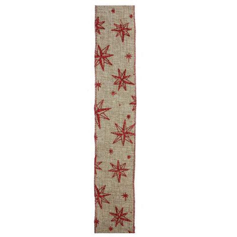Northlight Red and Beige Star Wired Christmas Craft Ribbon 2.5" x 10 Yards, 2 of 4