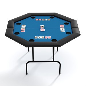 Poker Table with Collapsible Legs, Casino Leisure Gamimg Table for 8 Players, Texas Holdem Blackjack Poker Table with Stainless Steel Cup Hold - 1 of 4