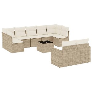 vidaXL Garden Sofa Set Beige PE rattan, powder-coated steel, tempered glass - 1 of 4