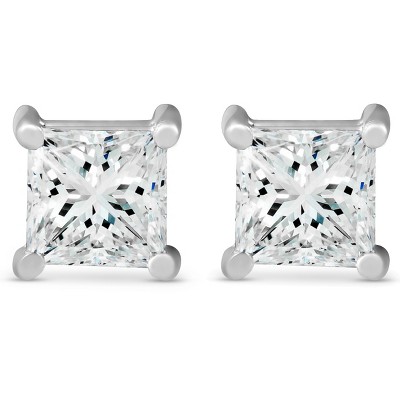 Pompeii3 3 ct TDW Princess Cut Diamond Screw Back Studs 14k White Gold Lab Created