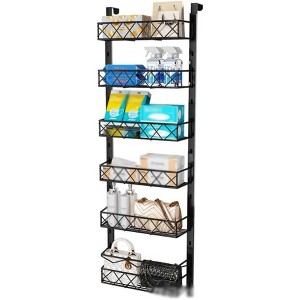 Black 6-Tier Over Door Pantry Organizer - Adjustable metal hanging storage shelves for pantry door organization. - 1 of 4