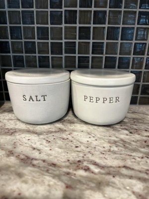 Set Of 2 Stoneware Salt And Pepper Cellar With Wood Lid Cream - Figmint™ :  Target