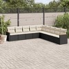 vidaXL 9 Piece Patio Sofa Set with Cushions Black Poly Rattan - Black and Cream Without Table - 2 of 4