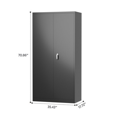 Black Metal Freestanding Wardrobe with Adjustable Shelves and Lockable Doors