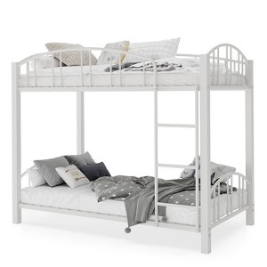 Twin Bunk Bed Frame with Heightened Arched Guardrail and Safety Ladder, Metal Bunk Bed Twin Over Twin, Sturdy Steel Bed - 1 of 4