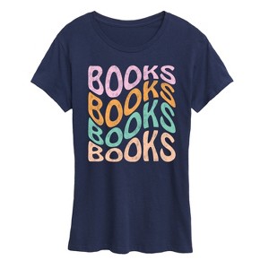 Women's - Instant Message - Books Retro Wavy Stacked Short Sleeve Graphic T-Shirt - 1 of 4