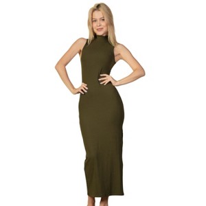 Slickblue Women's Sleeveless Maxi Dress, Rib Knit Mock Neck with Slits, Fitted Style, 5 Color Options, Size S-L - 1 of 4