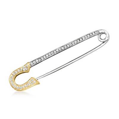 Ross-Simons 0.16 ct. t.w. Diamond Safety Pin in Sterling Silver and 14kt Yellow Gold