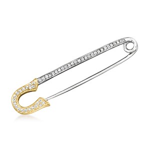 Ross-Simons 0.16 ct. t.w. Diamond Safety Pin in Sterling Silver and 14kt Yellow Gold - 1 of 4