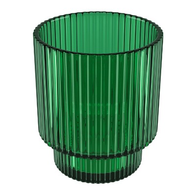 Green Fluted Glass Lowball Cocktail Tumblers Set of 4