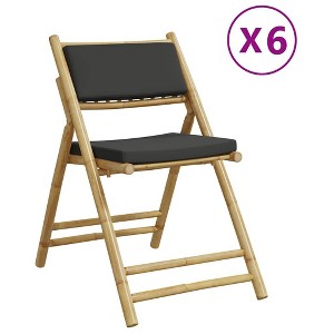 vidaXL 6 Piece Folding Bistro Chairs - Dark Gray Cushions, Bamboo Frame, 23.2" x 20.1" x 34.3" Each, Outdoor Patio/Garden Seating - 1 of 4