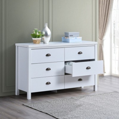 Drawer Master Dresser with Interlock Drawer Feature  Wide Dressers for Bedroom 6 Deep Drawers for Closet Organizer - Easy Assembly, Classic White