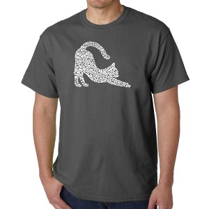 LA Pop Art Stretching Cat - Men's Word Art T-Shirt - 1 of 4