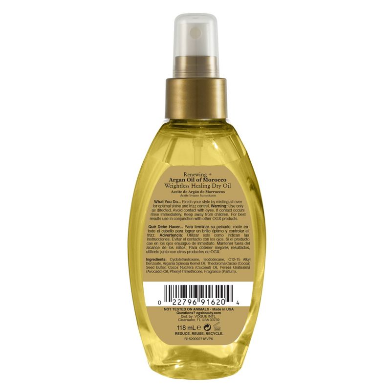 OGX Renewing + Argan Oil of Morocco Weightless Healing Dry Oil Lightweight Hair Oil Mist - 4 fl oz, 3 of 7