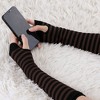 Allegra K Women's Stripe Print Knitted Fingerless Elbow Length Gloves Warmers One Size 1 Pair - 4 of 4