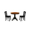 East West Furniture - 3-Piece Dining Room Set- 2 Dining Chair and Modern Round Dining Table - Wooden Seat and Slatted Chair Back (Black Finish) - 2 of 4