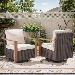 Belord Outdoor Swivel Chairs, Outdoor Swivel Rocker with Wood Grain Finish Square Armrest for Porch Balcony - 1 of 4