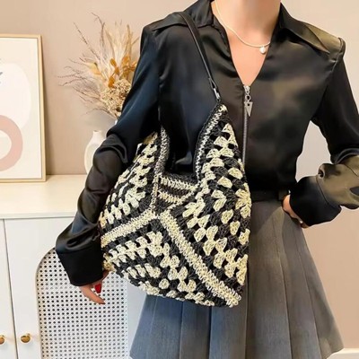 BEAFUP Straw Hobo Bags for Women,Large Woven Tote Bag Summer Crochet Shoulder Bag,Vintage Beach Bag Foldable Handbag for Vacation