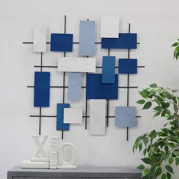 Metal Geometric Overlapping Stripes Wall Decor Blue - CosmoLiving by Cosmopolitan