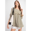 Slickblue Long Sleeve Ruffled Sleeve Oil Washed Knit Tunic, Soft Cotton, Casual Style, Mauve/Faded Olive, Size S-L - 2 of 4