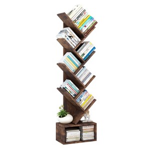 8-Tier Tree Bookshelf, Industrial Retro Storage Rack, Bookcase with Open Bookshelf, Country Style Display Rack - 1 of 4