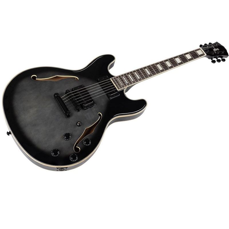 Monoprice Indio Boardwalk Flamed Maple Hollow Body Electric Guitar - Charcoal, With Gig Bag, 3 of 7