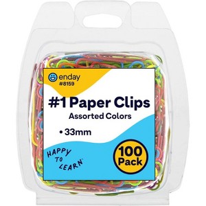Colored Paper Clips Assorted 100 Pieces (33mm) Paper Clips Medium Size, Sturdy Coated Paper Clips Smooth for Office School and Personal Use - 1 of 1
